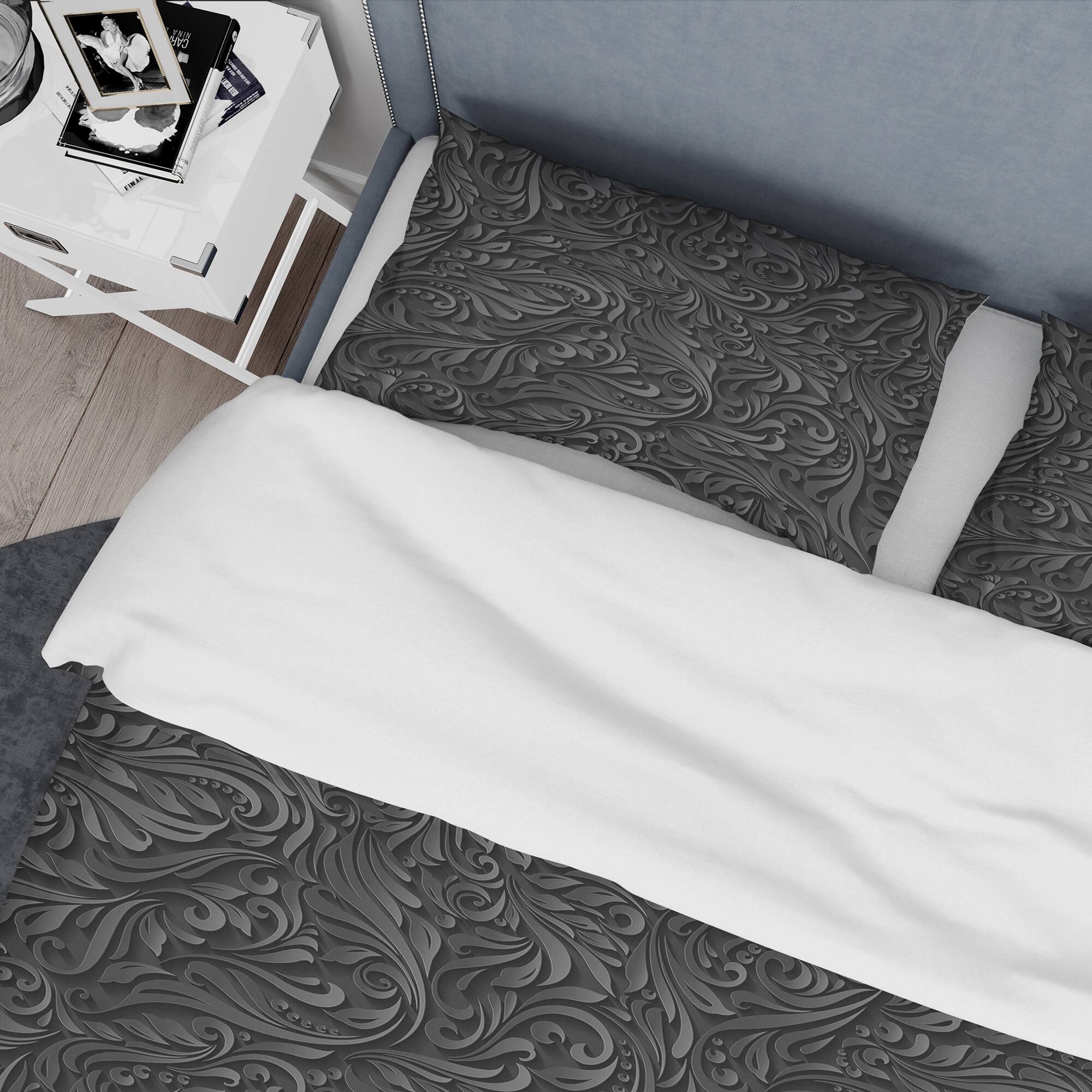 Designart '3D leaves in Shades of Black' Modern & Contemporary Bedding Set